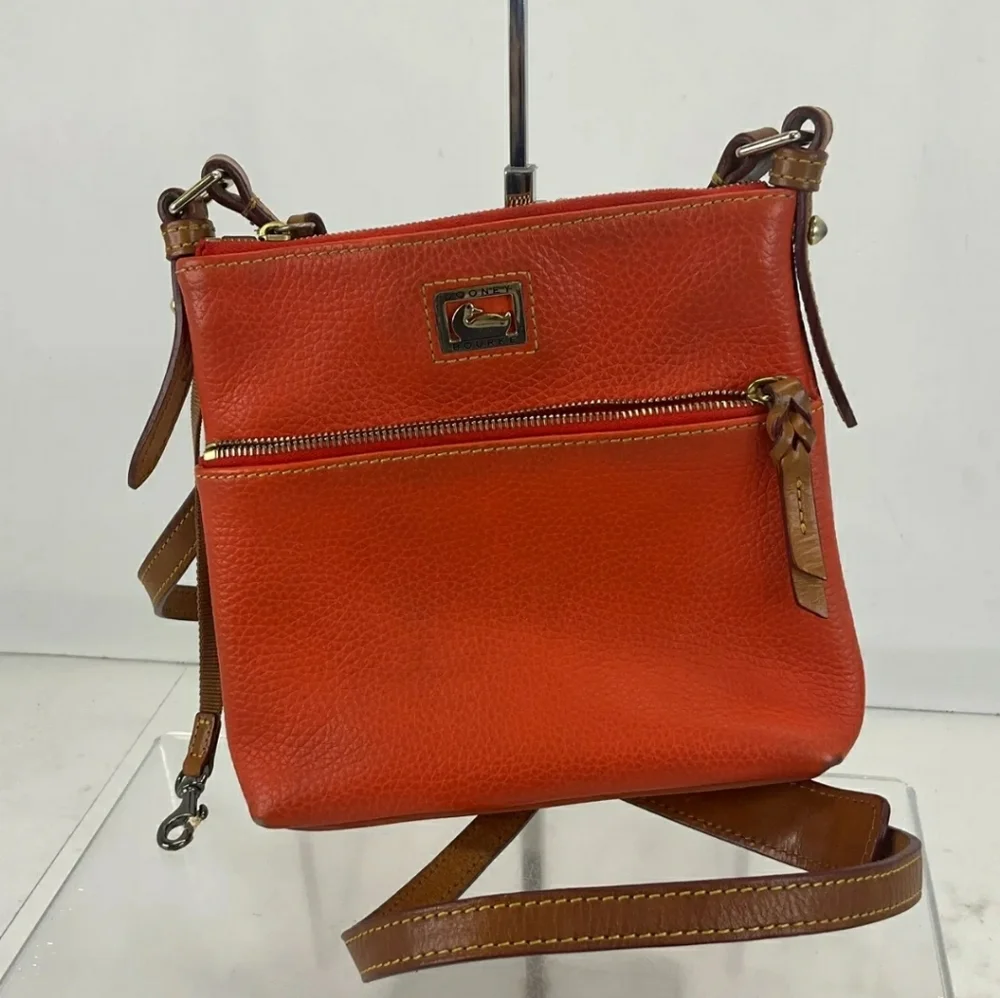 Dooney & Bourke Designer Orange Brown Pebbled Leather Crossbody Bag Purse